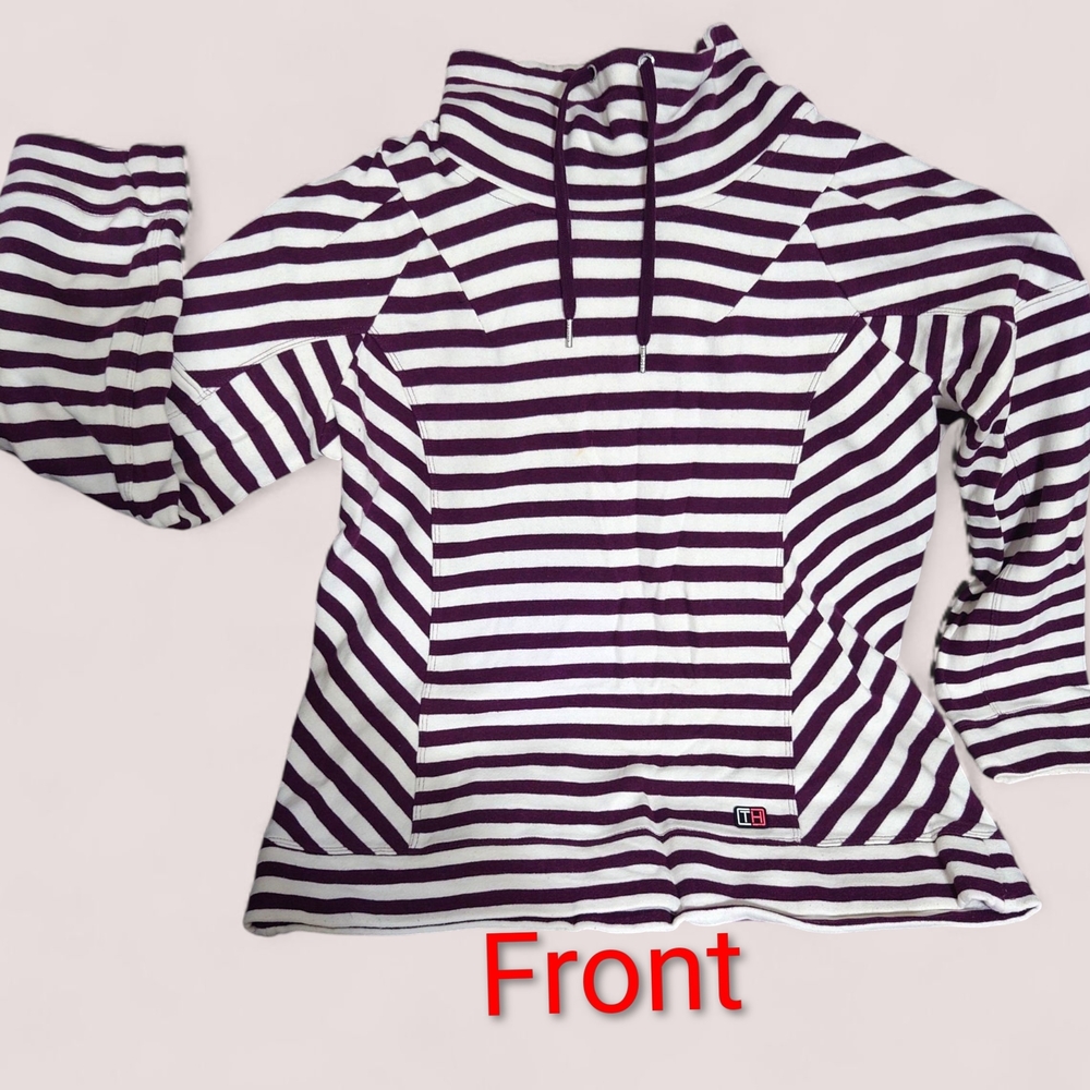 Original Tommy Hilfiger Purple & White Striped Turtleneck W/ Draw String Sweater